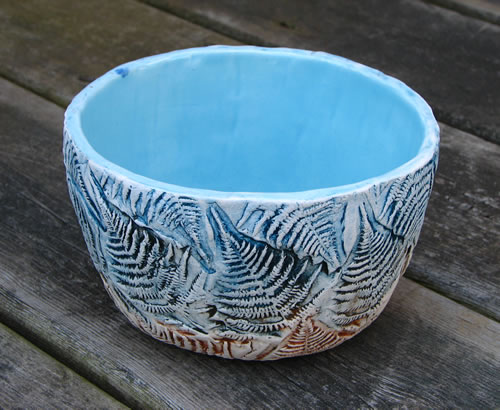 Ceramic blue leaf bowl